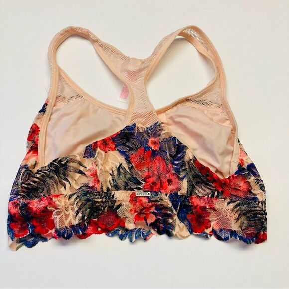 Victoria's Secret Pink Lace Bralette Bra Racerback Unlined Sz XS Tropical Floral - Picture 10 of 11
